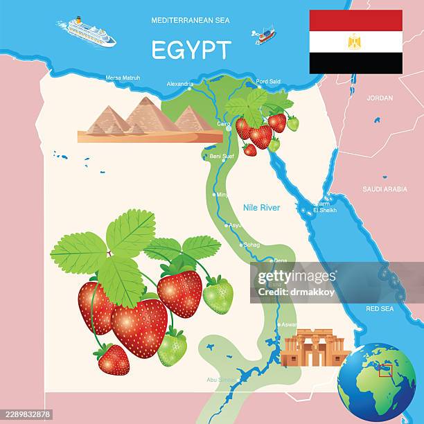egypt strawberry agriculture map vector - abu simbel temple stock illustrations