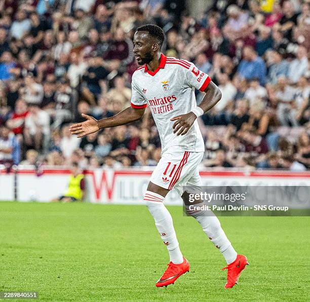 Benfica's Dodi Lukebakio celebrates as he scores to make it 1-1 during a UEFA Europa League Third Qualifying Round Second Leg match between Heart of...