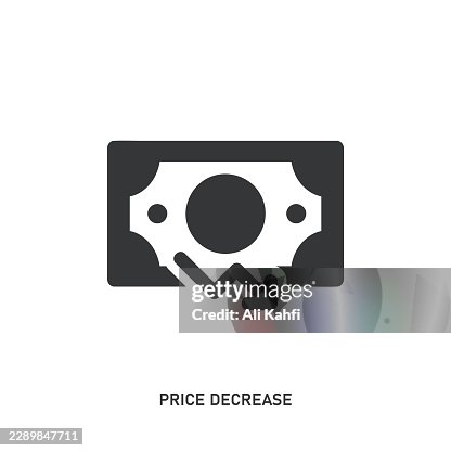 Price Decrease glyph solid icon. Solid icon that can be applied anywhere, simple, pixel perfect and modern style. Price Decrease glyph solid icon. Solid icon that can be applied anywhere, simple, pixel perfect and modern style.