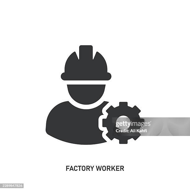 factory worker glyph solid icon. solid icon that can be applied anywhere, simple, pixel perfect and modern style. - process improvement stock illustrations