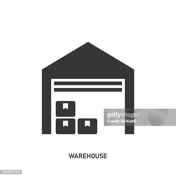 warehouse glyph solid icon. solid icon that can be applied anywhere, simple, pixel perfect and modern style. - process improvement stock illustrations