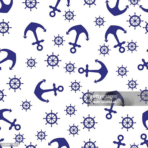 maritime themed anchor and ship helm pattern design - nautical background stock illustrations