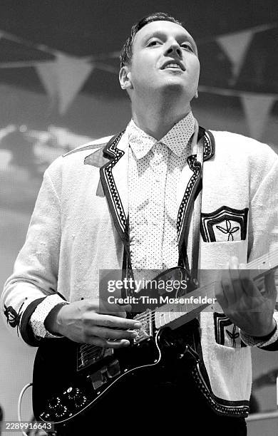 Win Butler of Arcade Fire performs during the Outside Lands Music & Arts festival at the Polo Fields in Golden Gate Park on August 14, 2011 in San...