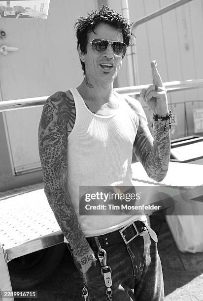 Tommy Lee of Motley Crue poses during the Outside Lands Music & Arts festival at the Polo Fields in Golden Gate Park on August 14, 2011 in San...