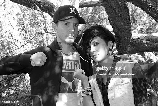 Deadmau5 and singer Sofi pose during the Outside Lands Music & Arts festival at the Polo Fields in Golden Gate Park on August 14, 2011 in San...