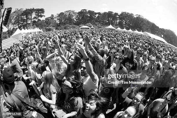 Atmosphere as Grouplove performs during the Outside Lands Music & Arts festival at the Polo Fields in Golden Gate Park on August 14, 2011 in San...