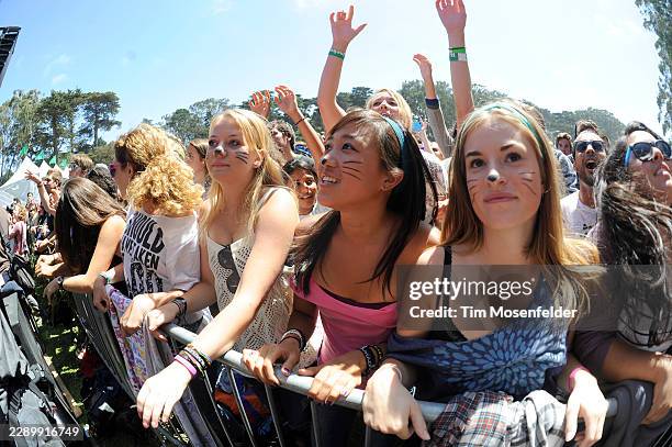 Atmosphere as Grouplove performs during the Outside Lands Music & Arts festival at the Polo Fields in Golden Gate Park on August 14, 2011 in San...