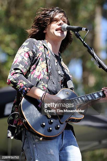 Christian Zucconi of Grouplove performs during the Outside Lands Music & Arts festival at the Polo Fields in Golden Gate Park on August 14, 2011 in...
