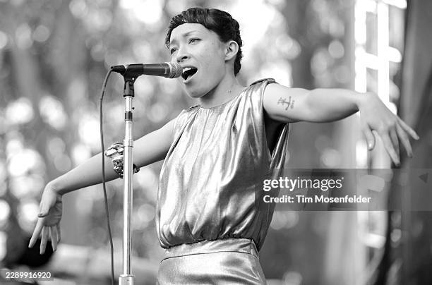 Yukimi Nagano of Little Dragon performs during the Outside Lands Music & Arts festival at the Polo Fields in Golden Gate Park on August 14, 2011 in...