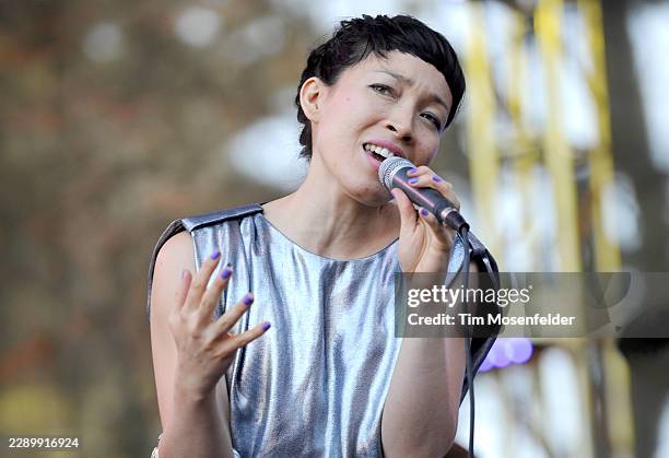 Yukimi Nagano of Little Dragon performs during the Outside Lands Music & Arts festival at the Polo Fields in Golden Gate Park on August 14, 2011 in...