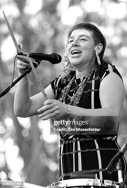 Merrill Garbus of Tune-Yards performs during the Outside Lands Music & Arts festival at the Polo Fields in Golden Gate Park on August 14, 2011 in San...