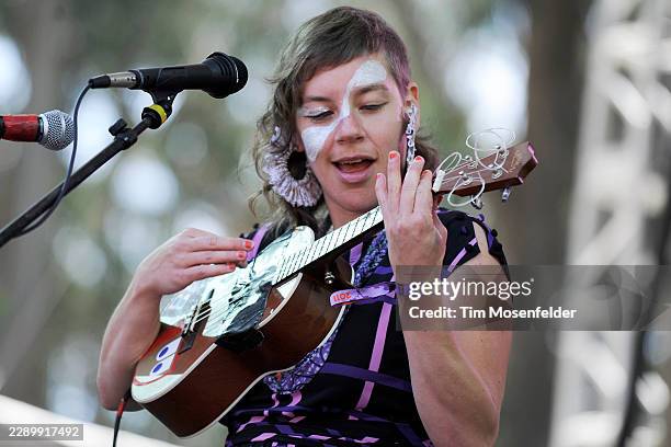 Merrill Garbus of Tune-Yards performs during the Outside Lands Music & Arts festival at the Polo Fields in Golden Gate Park on August 14, 2011 in San...