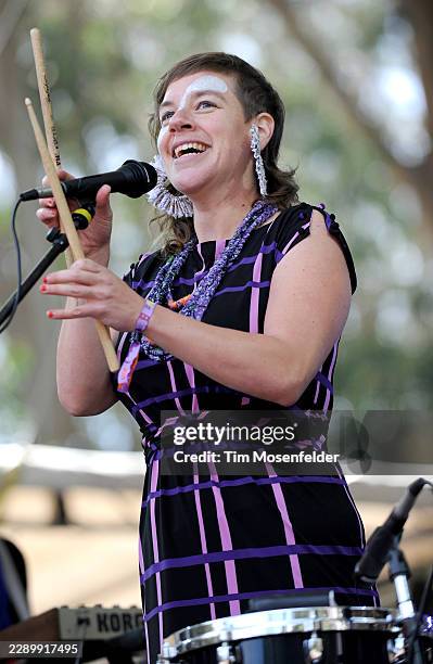 Merrill Garbus of Tune-Yards performs during the Outside Lands Music & Arts festival at the Polo Fields in Golden Gate Park on August 14, 2011 in San...