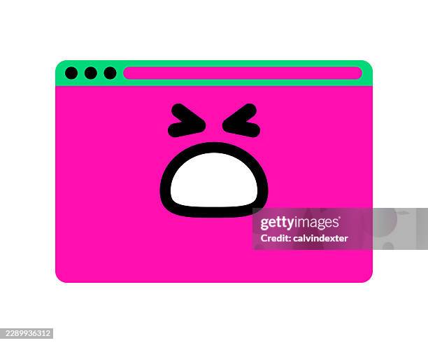 sad angry emoji on web browser - sneaking out window stock illustrations