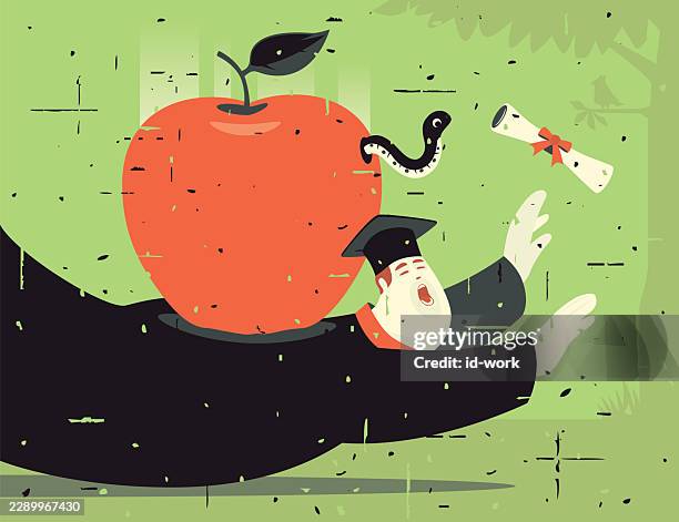 big apple falling down and hitting graduate - man falling forward stock illustrations