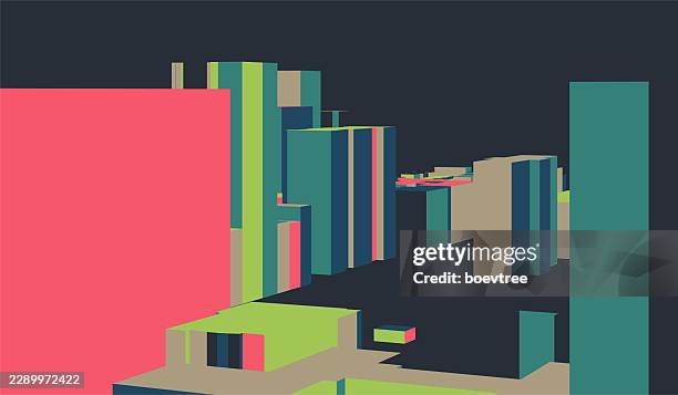 colorful overlook modern city skyscraper architecture perspective art illustration poster background - observation deck stock illustrations