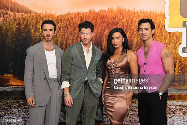 Kevin Jonas, Nick Jonas, Demi Lovato and Joe Jonas attend the Los Angeles Premiere of Disney's "Camp Rock 3" at Walt Disney Studios on August 10,...