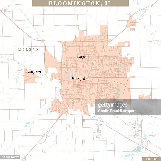 bloomington il area 100k vector road map beige - bloomington illinois stock illustrations