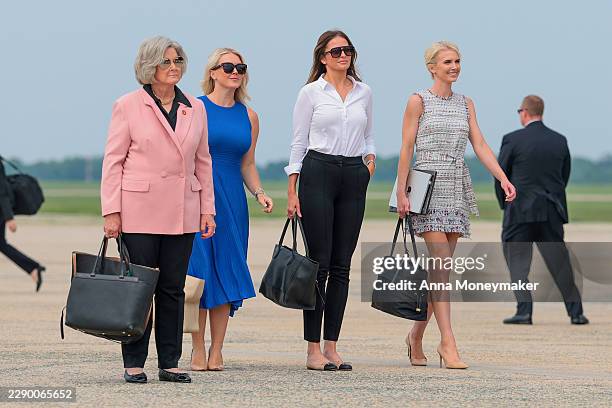 White House Chief of Staff Susie Wiles, White House Press Secretary Karoline Leavitt, White House communications advisor Margo Martin and executive...