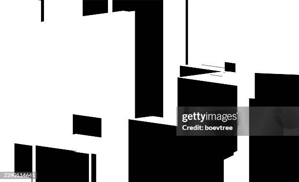 abstract 3d black and white minimal city skyscrapers silhouette pattern background - office cubes stock illustrations