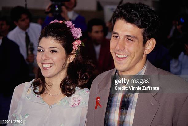 American actress Marisa Tomei with her brother Adam Tomei during the 2nd Annual MTV Movie Awards at Disney Studios in Burbank, California, 5th June...