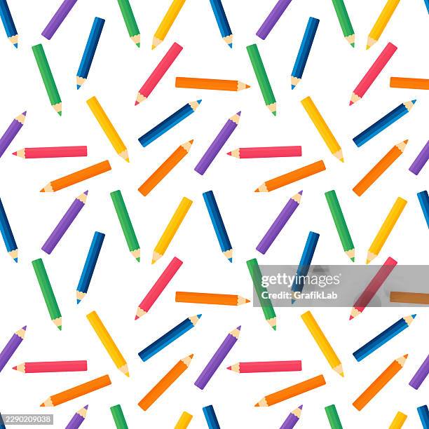 scattered pencils seamless texture - crayon rainbow stock illustrations
