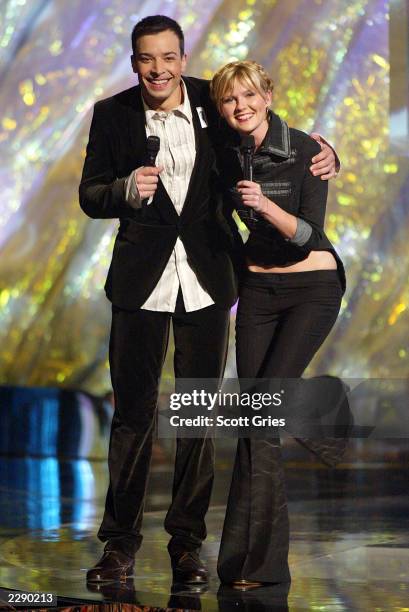 Host Jimmy Fallon with Kirsten Dunst at the 2002 MTV Video Music Awards at Radio City Music Hall in New York City, August 29, 2002. Photo by Scott...