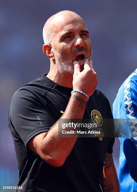 Enzo Maresca, Manager / Head Coach of Manchester City reacts during the 2026 FA Community Shield match between Arsenal and Manchester City at...