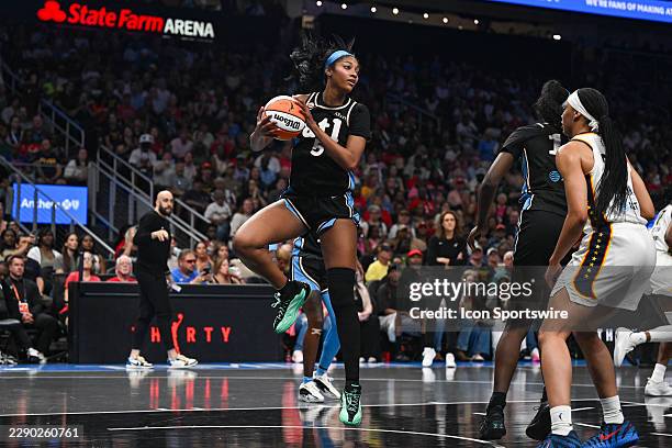 Angel Reese of Atlanta grabs a rebound during the WNBA game between the Indiana Fever and the Atlanta Dream on August 15th, 2026 at State Farm Arena...