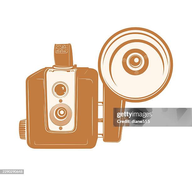 retro camera with flash - antique light bulb stock illustrations