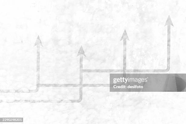 four 4 light gray sketch of connected staggered joined upward l shape arrow over textured smudged white vector background, like straight ahead direction traffic sign, growth continuous improvement, business targets, togetherness teamwork, success posters - growth chart white background stock illustrations