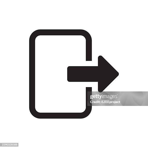 emergency exit door black. minimalist open door exit sign symbol for navigation. black exit sign door icon vector for safety and direction. open door exit symbol - fire escape stock illustrations