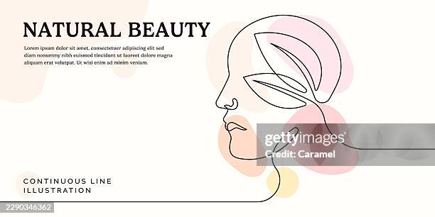 natural beauty continuous line illustration - plant based stock illustrations