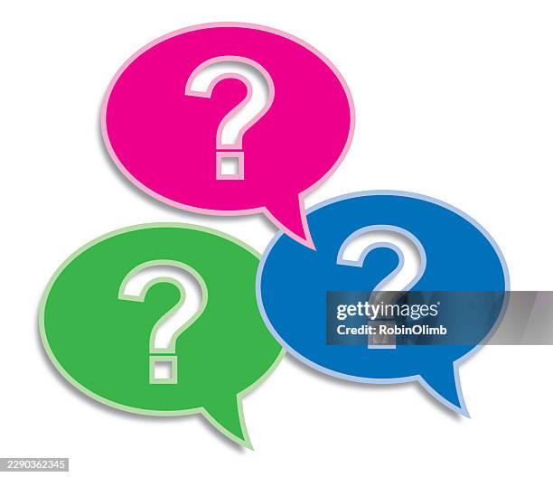 three question mark speech bubbles - 3 pointer stock illustrations