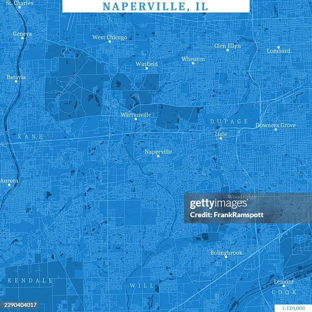 naperville il area 120k vector road map blue - geneva stock illustrations