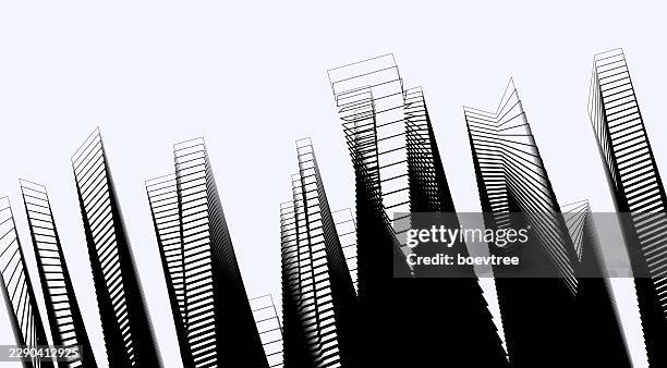abstract monochrome wire city architecture landscape background - wireframe landscape stock illustrations