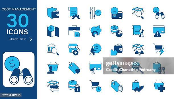 cost management vector icon set. pixel perfect. editable stroke. stock illustration . icon symbol, business , estimating, planning, color - making decision stock illustrations