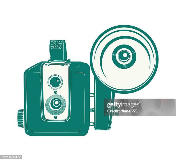 retro camera with flash - antique light bulb stock illustrations