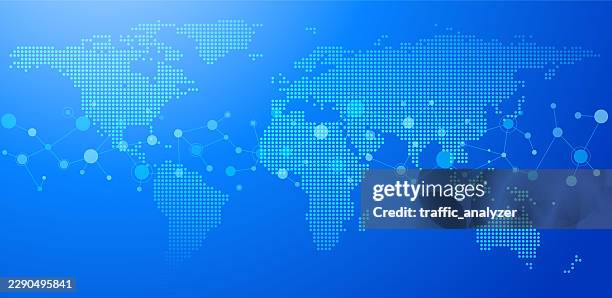 abstract blue technical world map background - world map background stock illustrations