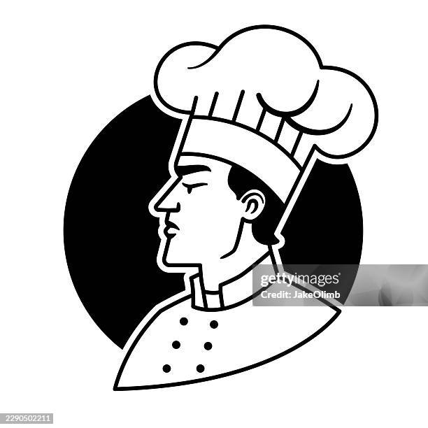 chef icon line art - cafe worker serious stock illustrations