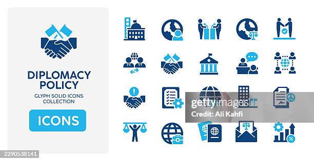 diplomacy glyph solid icons. glyph solid icons collection. vector illustration. perfect pixel on clean white background - embassy stock illustrations
