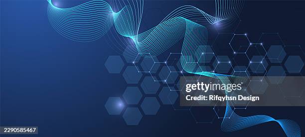 artificial intelligence and biotechnology technology background with molecular structure, dna, neural network, hexagon grid and data connections, futuristic healthcare science vector design - quantum stock illustrations