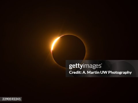 Solar eclipse diamond ring effect on dark sky Solar eclipse diamond ring effect on dark sky
