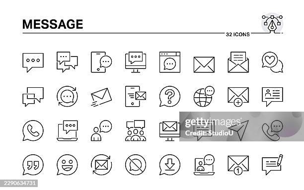 message and online chat communication icon set - text message notification stock illustrations