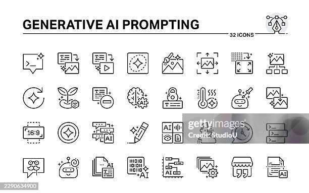 generative ai prompting vector icon set. ai prompts, text to image, and llm icons - natural language processing stock illustrations