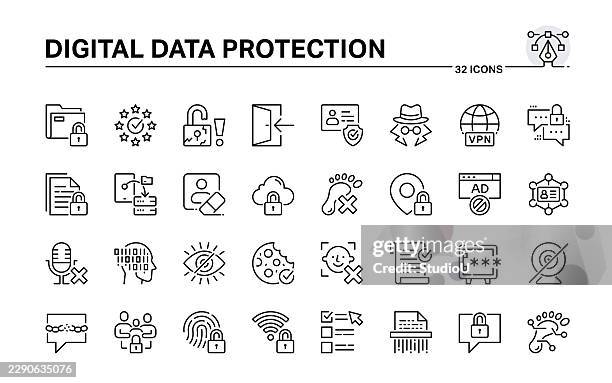 digital data protection cybersecurity and privacy regulation concepts - gdpr stock illustrations