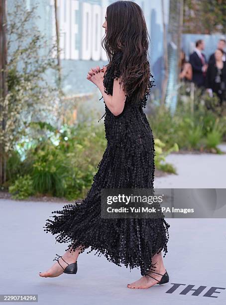 Margaret Qualley, wearing a pair of Chanel barefoot sandals, attends The Dog Stars world premiere at the Odeon Luxe, Leicester Square, London....