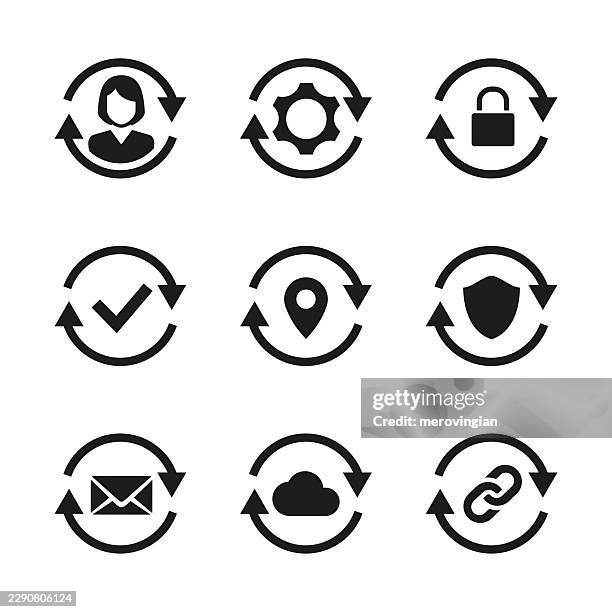 synchronization and update icons set - hit reset button stock illustrations