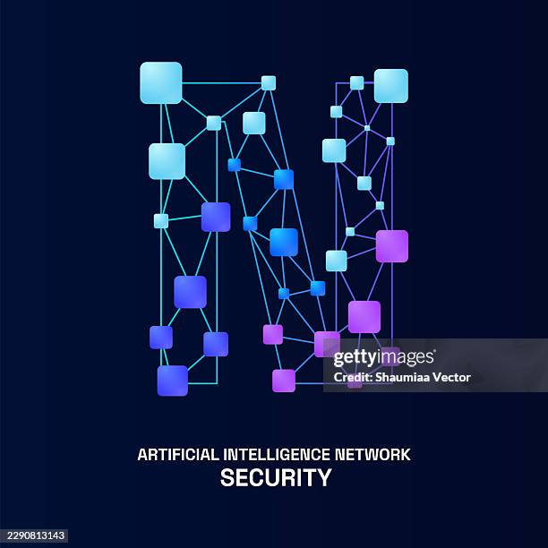letter n logo with cube and square geometric shape, modern minimalist 3d technology symbol, futuristic abstract vector icon for artificial intelligence, digital business, software, networking and branding - connected dots and analytics stock illustrations