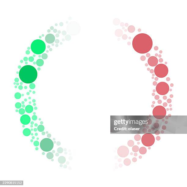 two curved clusters of colored circles form a partial circular frame, with green tones on the left and pink-red tones on the right, leaving a clean white center. - mint green pattern stock illustrations